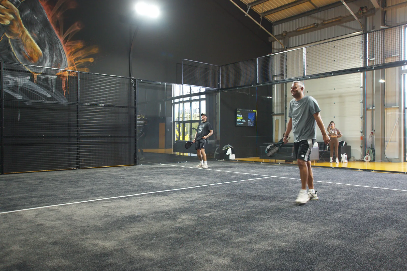 The black and yellow Bulldog Padel venue on opening day